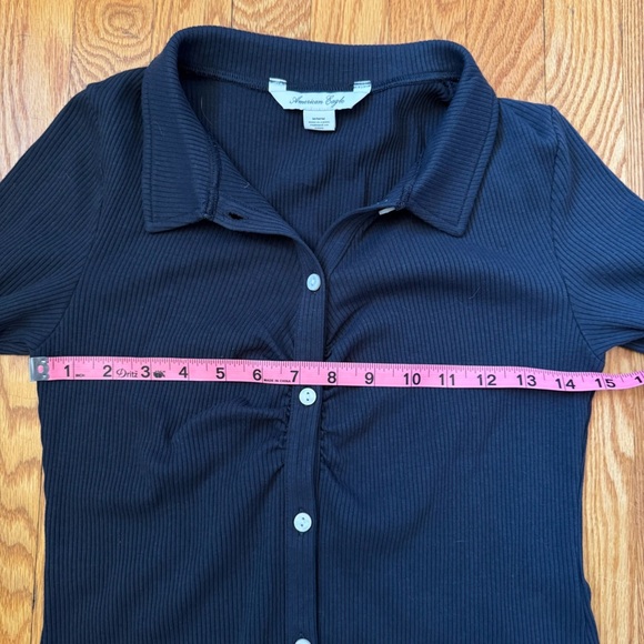 American Eagle Ruched Knit Button-Front Mini Dress Charcoal Gray Women’s Size M - Picture 10 of 12